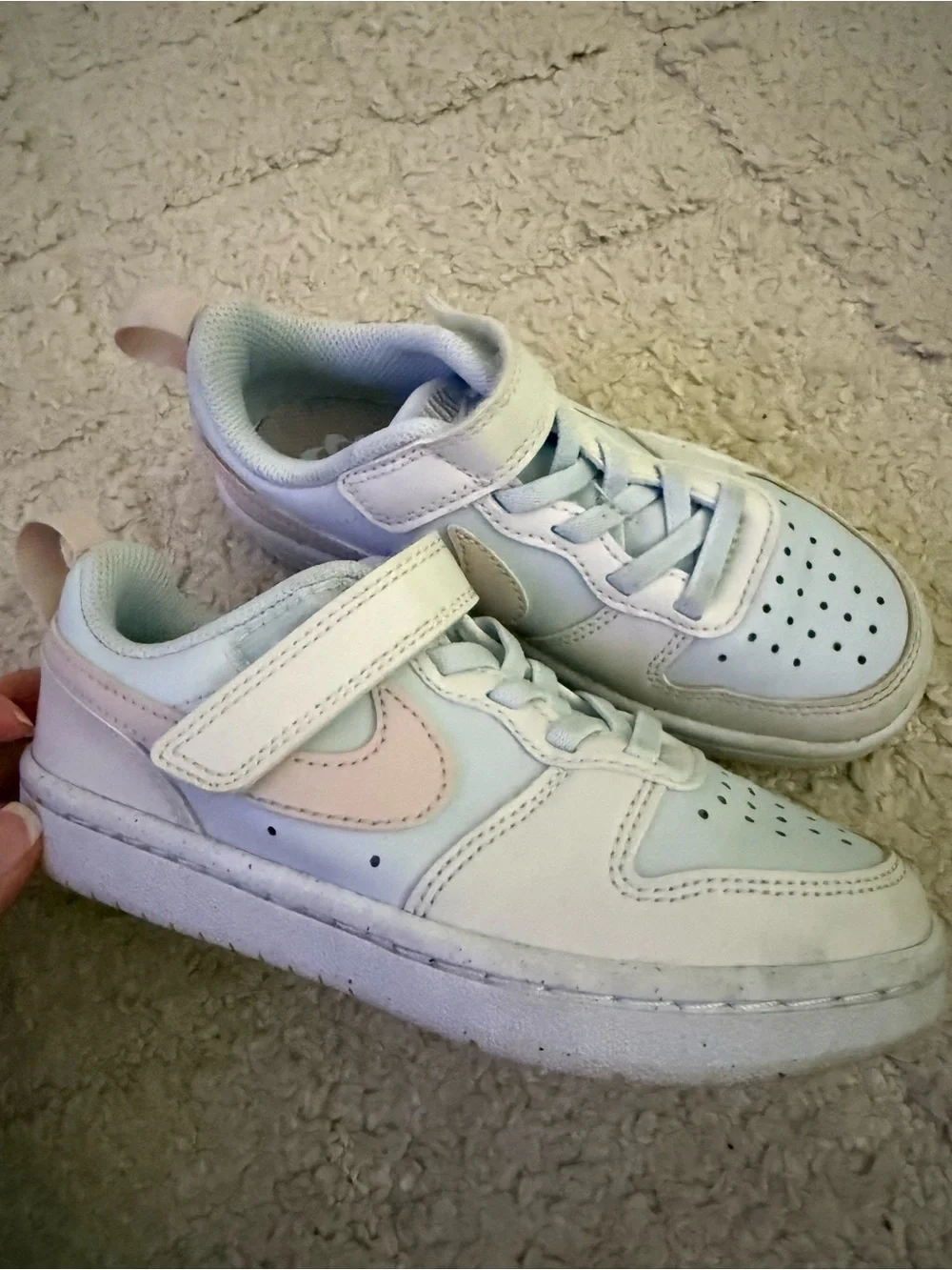 Nike Kids White Sneakers with Light Pink Swoosh